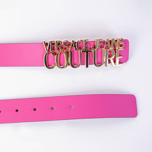 Elegant Pink Leather Belt with Gold Buckle