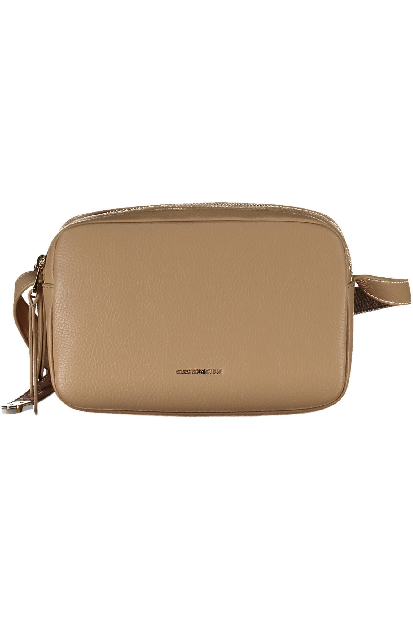 Chic Beige Leather Shoulder Bag with Logo