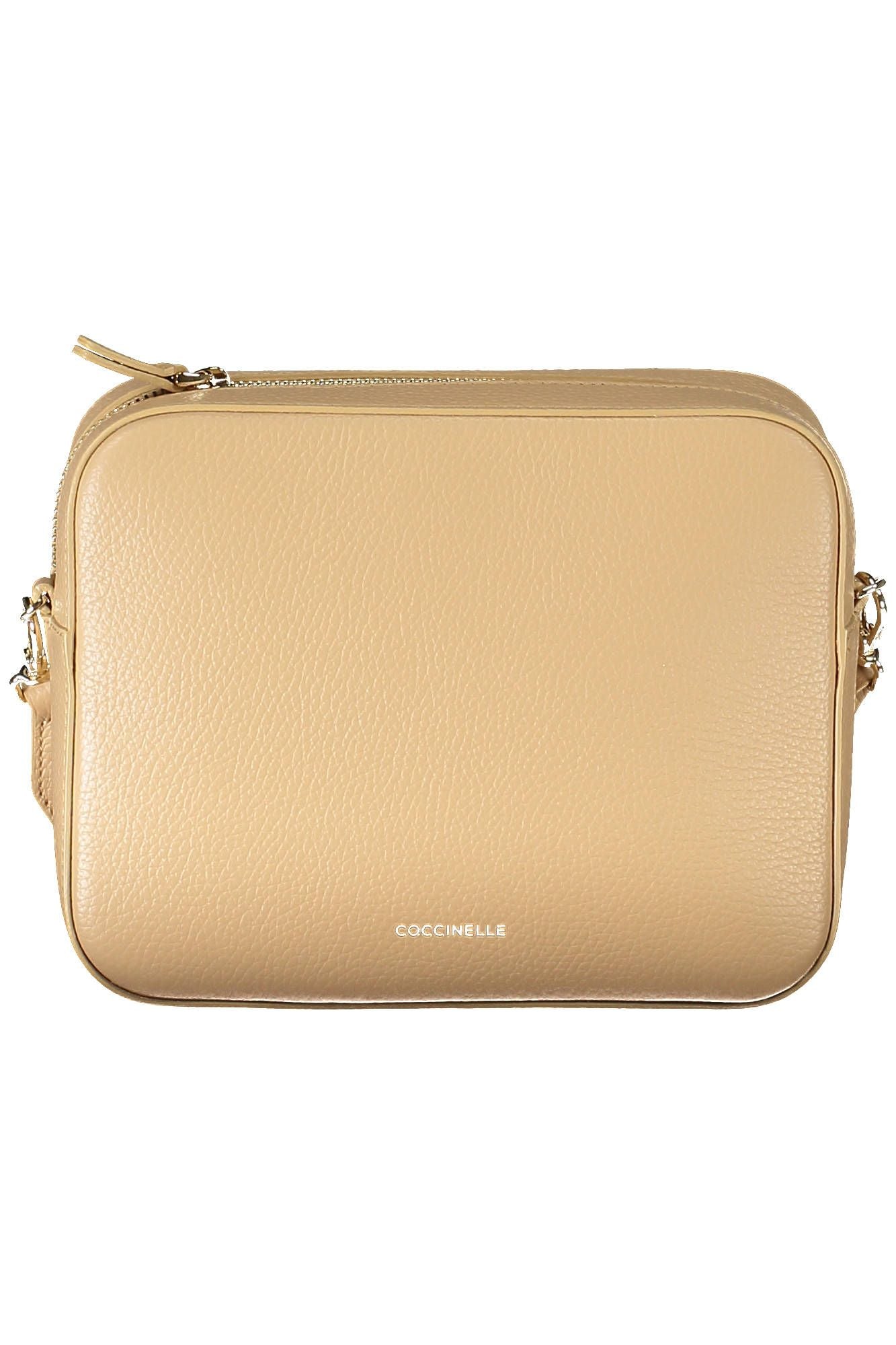 Beige Contrast Detail Leather Shoulder Bag