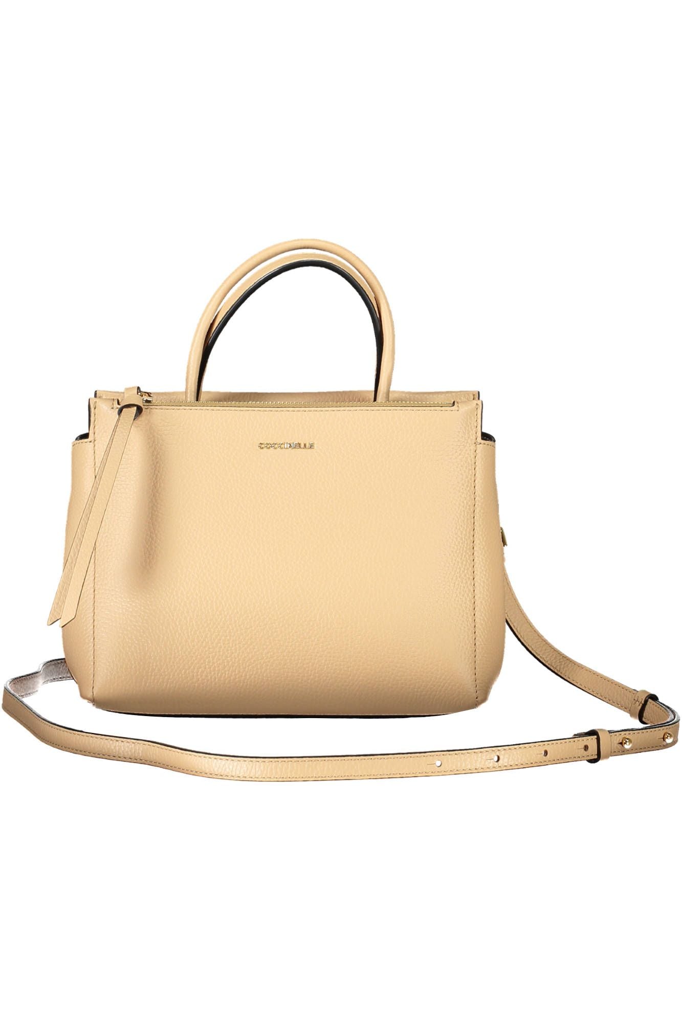 Beige Leather Elegance Handbag with Charm