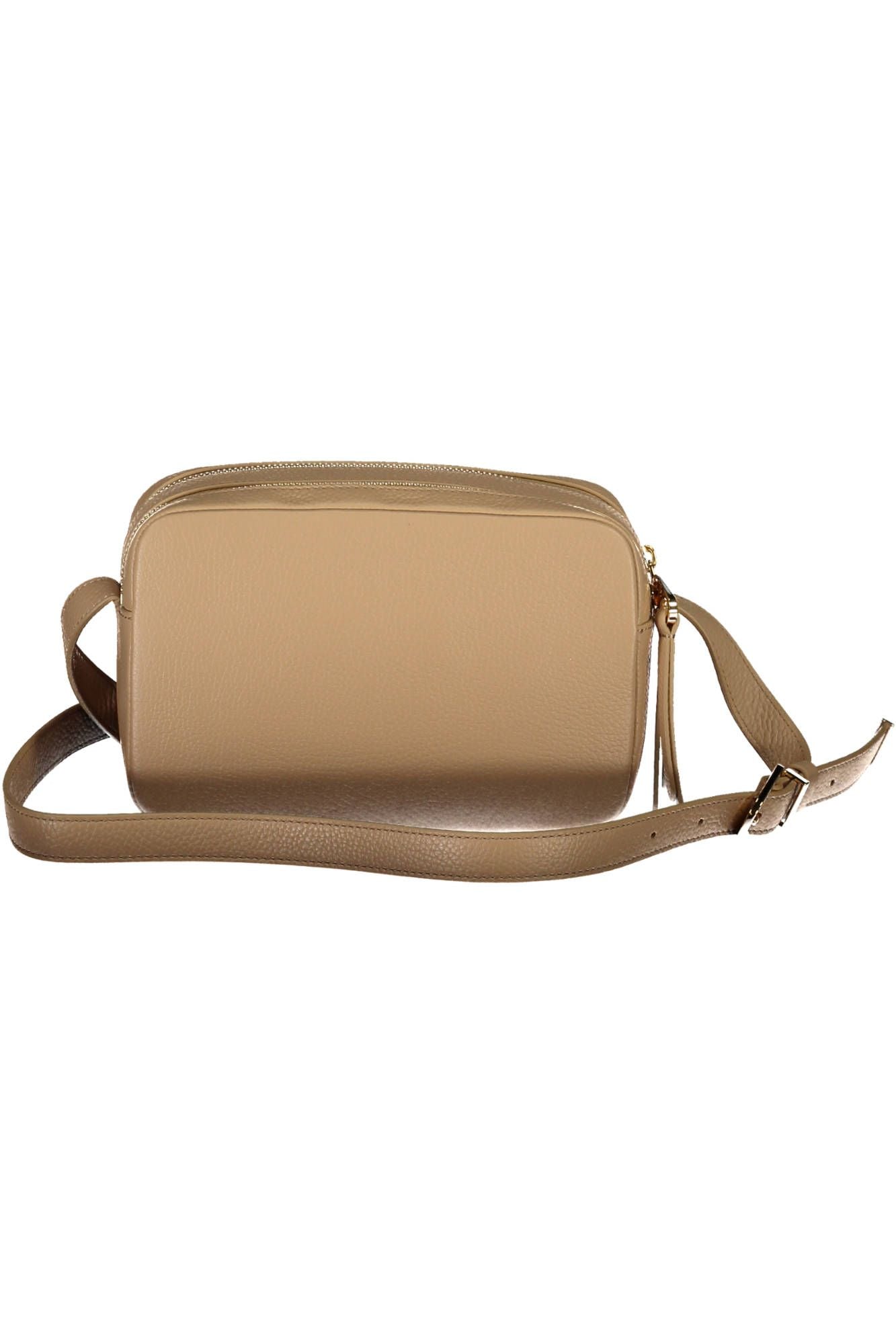 Chic Beige Leather Shoulder Bag with Logo