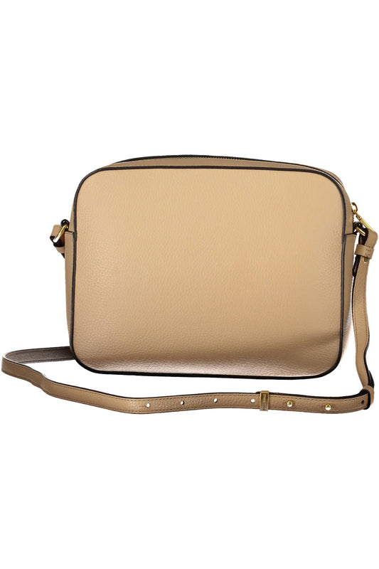 Chic Beige Leather Shoulder Bag with Turn Lock