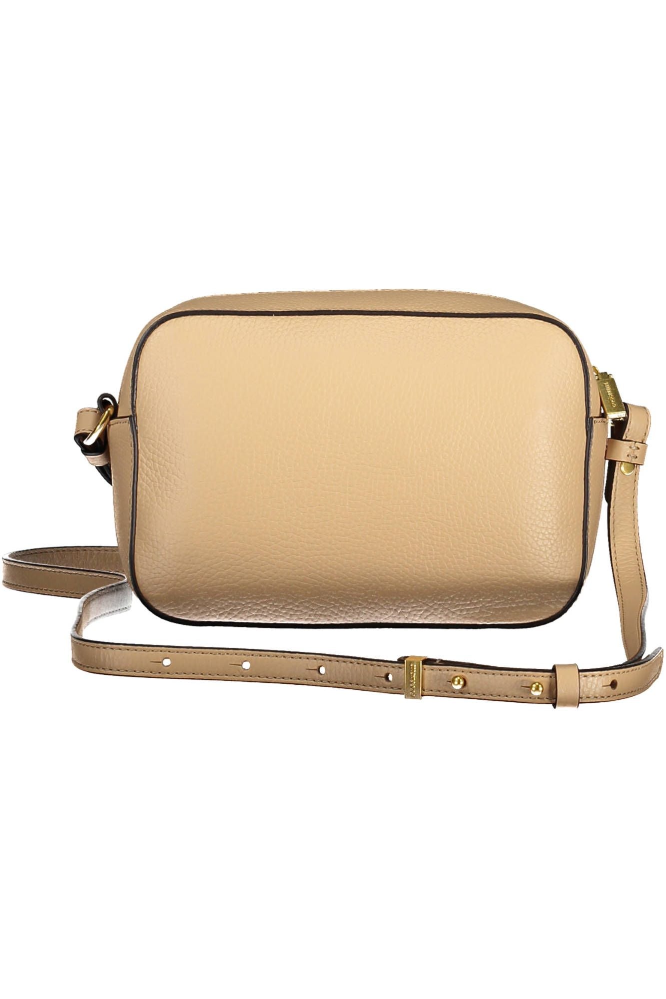 Elegant Beige Leather Shoulder Bag with Pockets