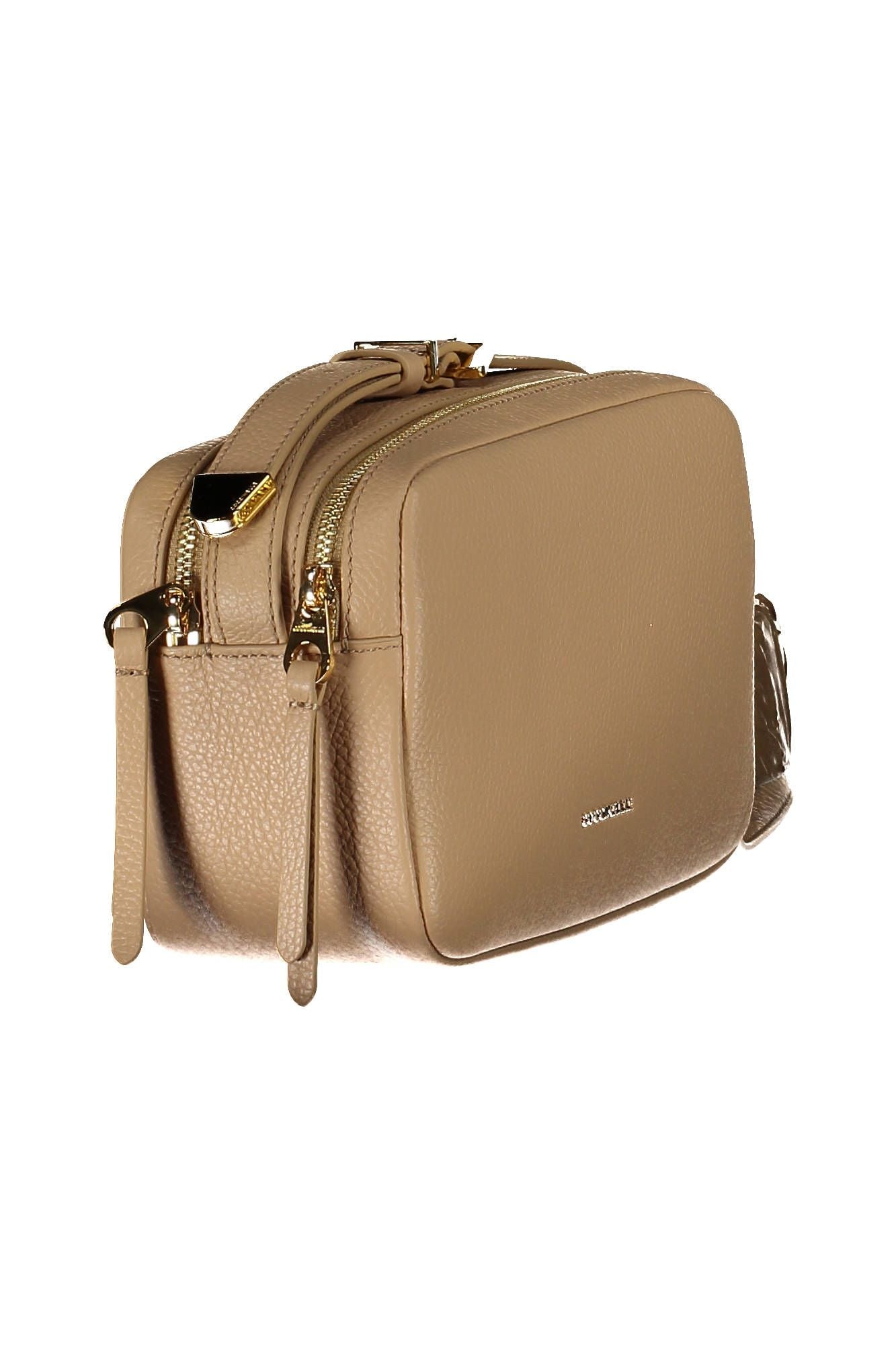 Chic Beige Leather Shoulder Bag with Logo