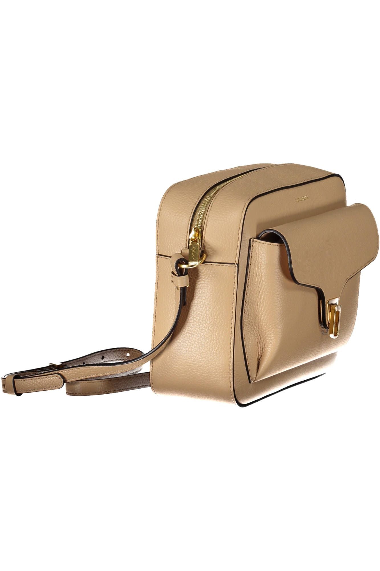 Chic Beige Leather Shoulder Bag with Turn Lock