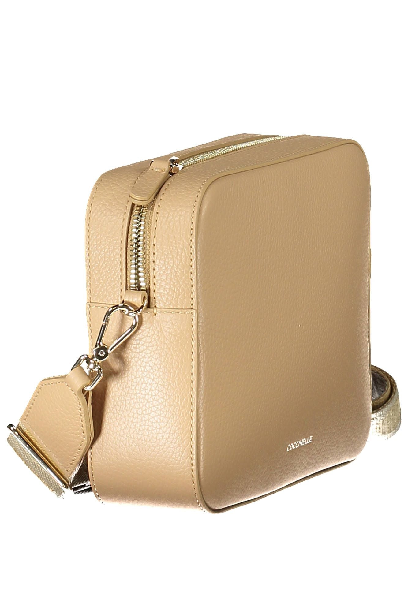 Beige Contrast Detail Leather Shoulder Bag