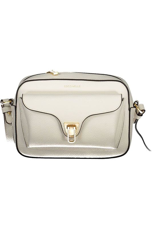 Chic White Leather Shoulder Bag with Sleek Closure