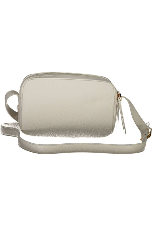 Chic White Leather Shoulder Bag with Logo Detail