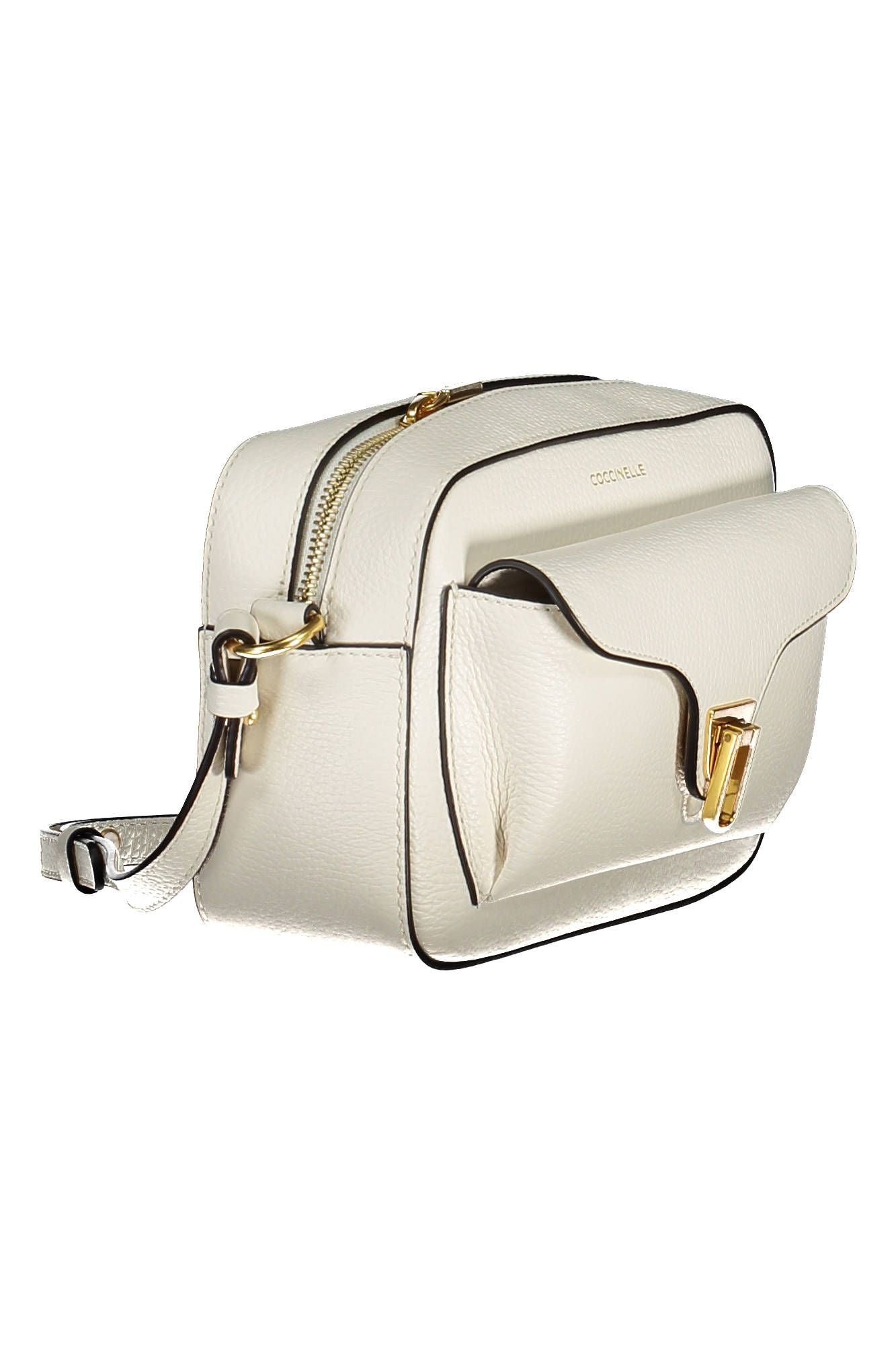 Chic White Leather Shoulder Bag with Sleek Closure