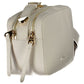 Chic White Leather Shoulder Bag with Logo Detail