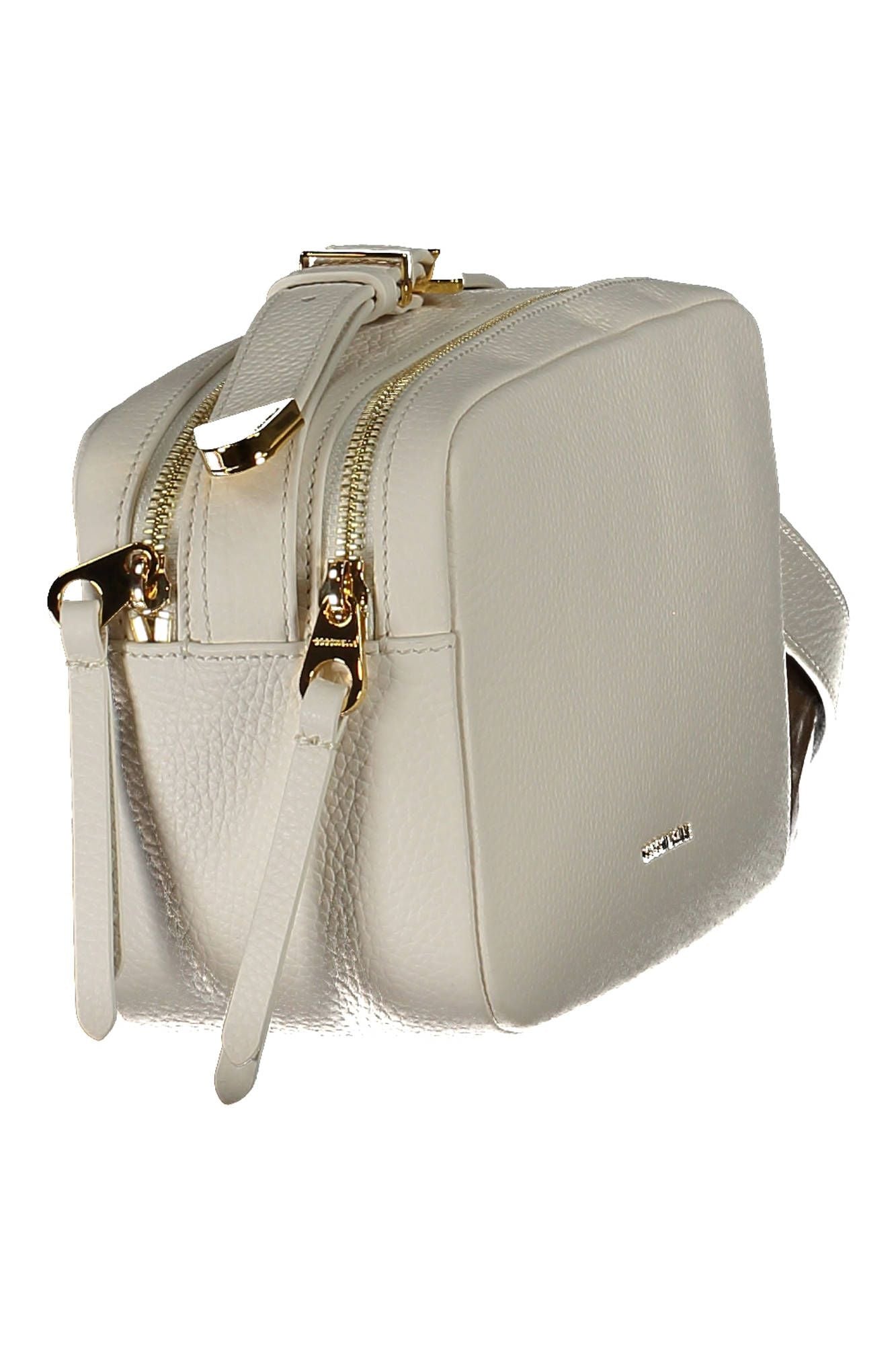 Chic White Leather Shoulder Bag with Logo Detail