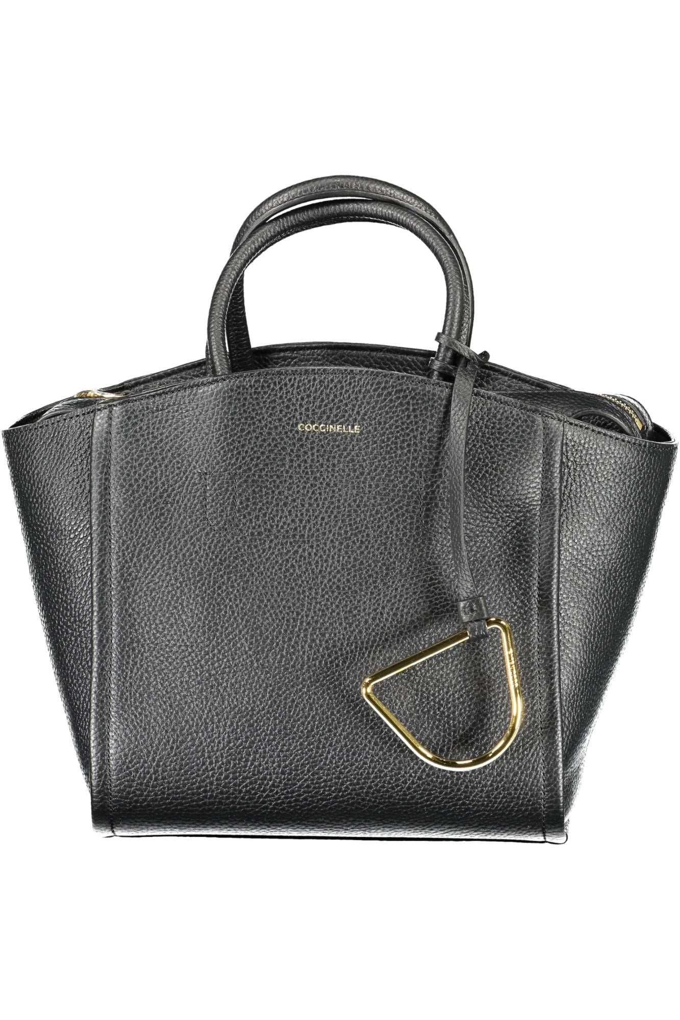 Elegant Black Leather Handbag with Detachable Strap