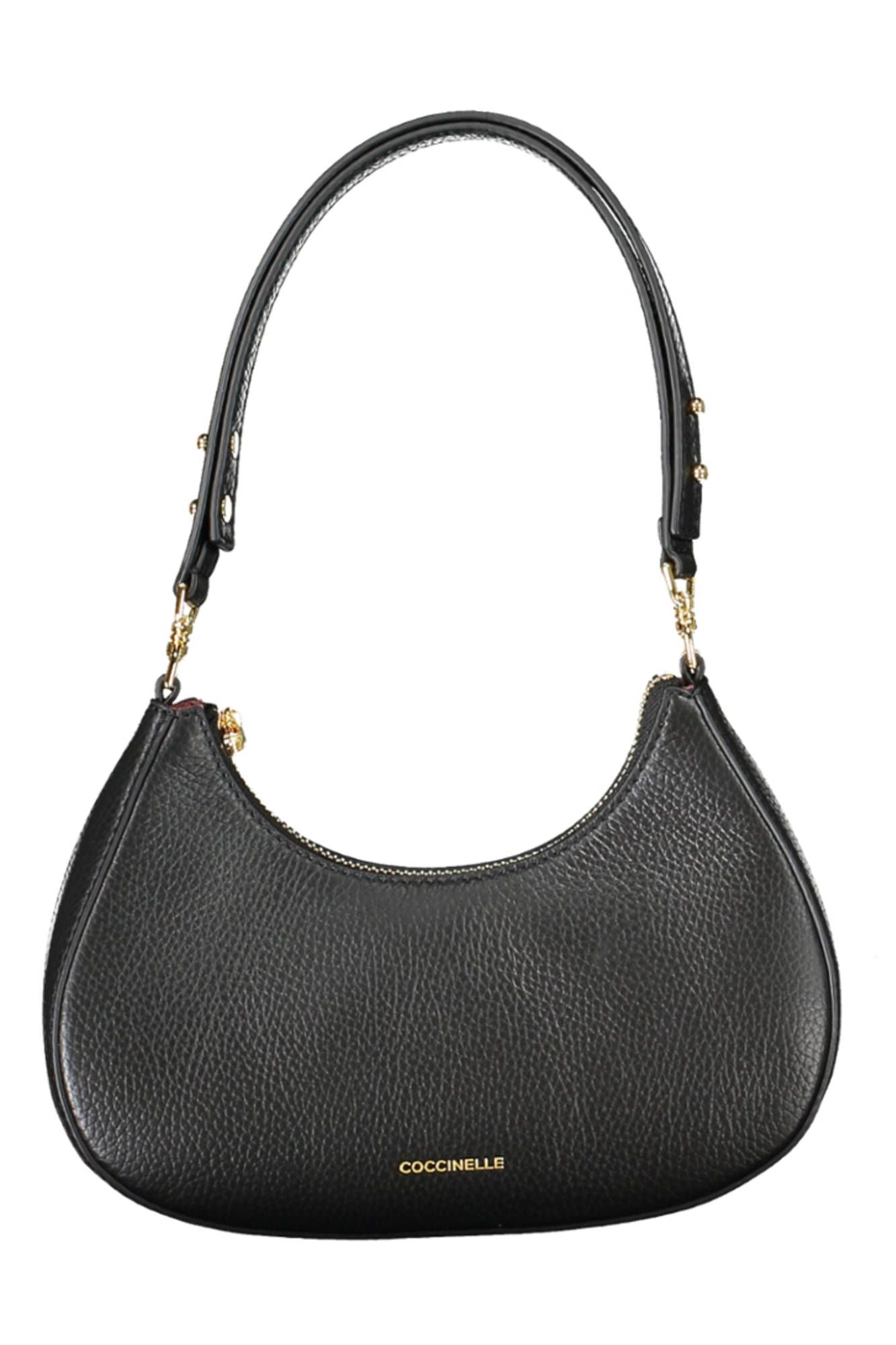 Elegant Black Leather Shoulder Bag with Logo Detail