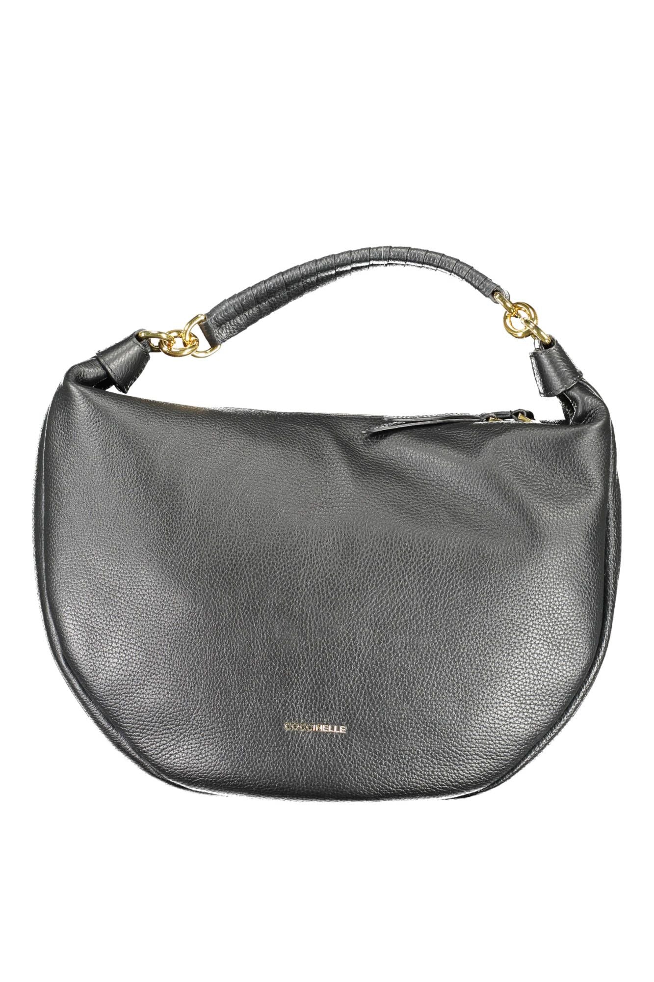 Elegant Black Leather Handbag with Zip Closure