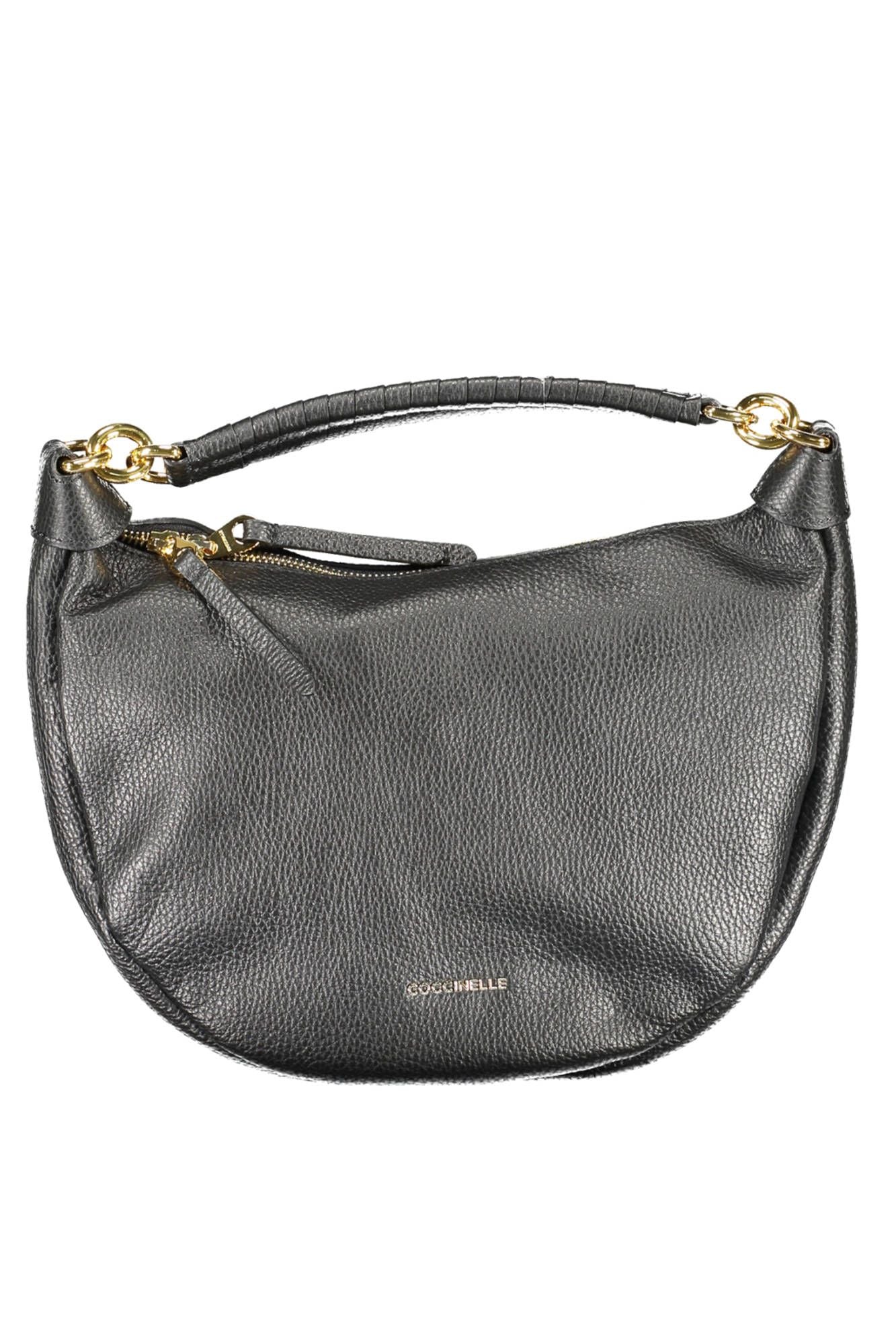 Elegant Black Leather Handbag with Zip Closure