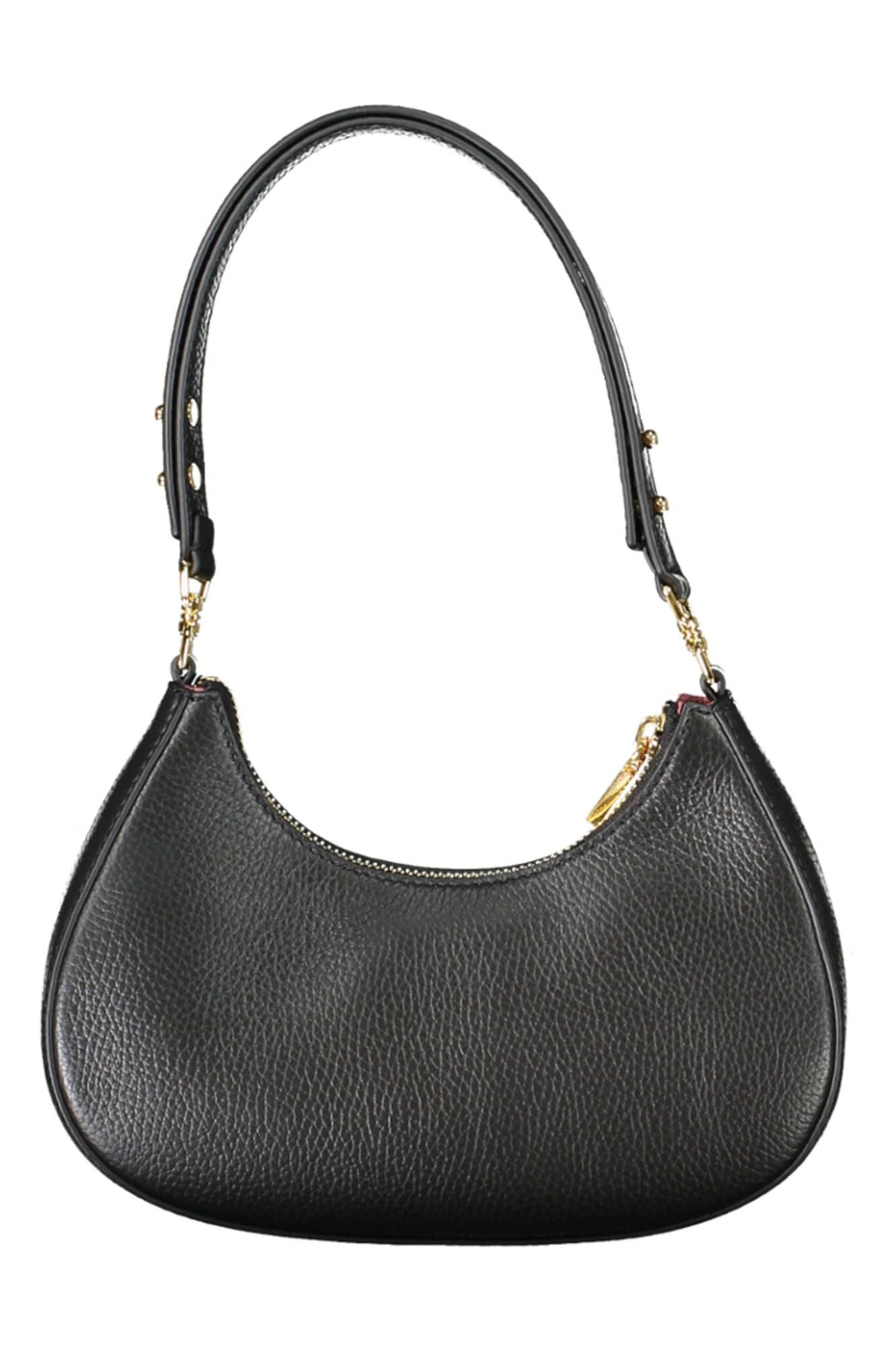 Elegant Black Leather Shoulder Bag with Logo Detail