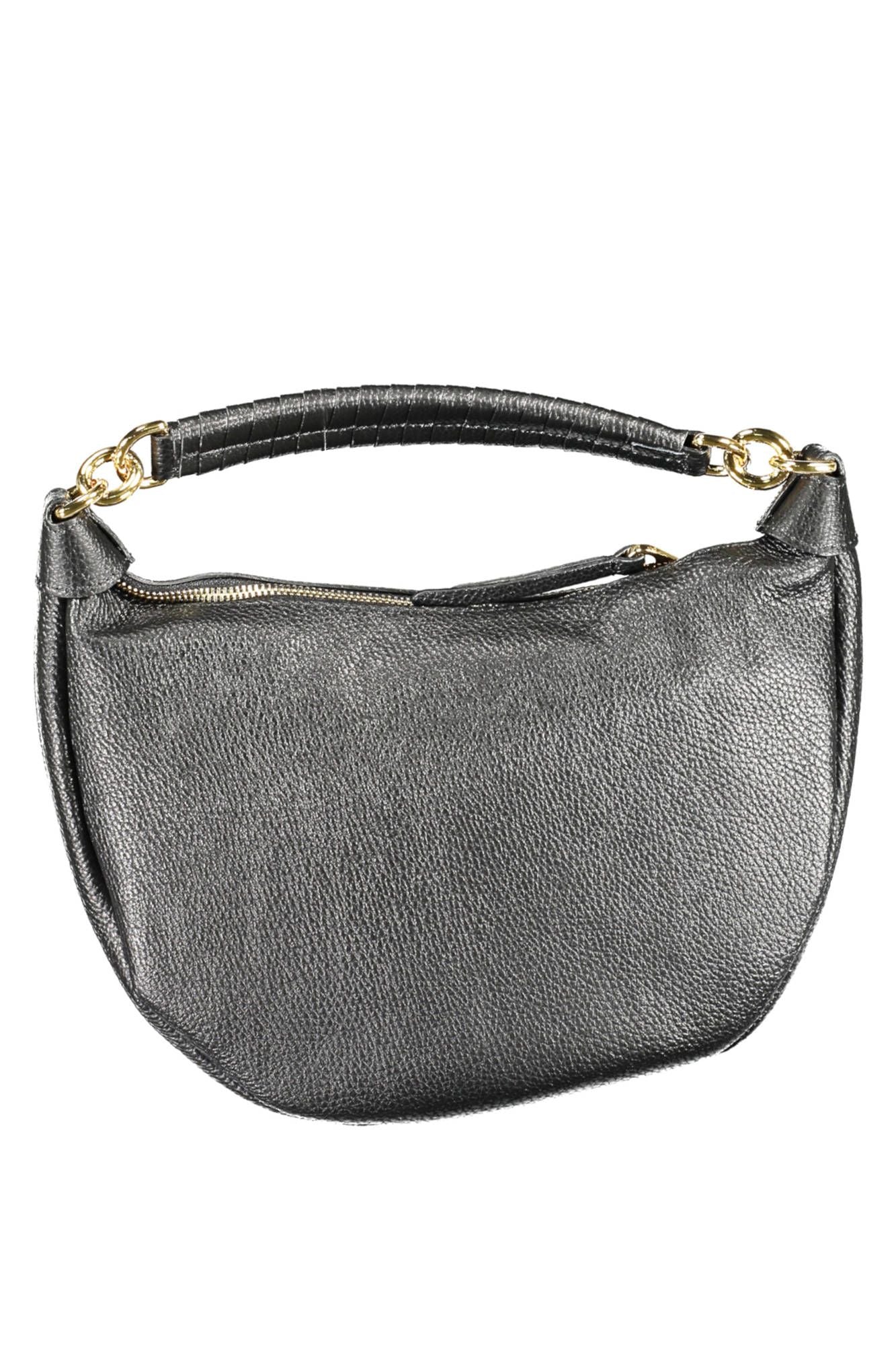 Elegant Black Leather Handbag with Zip Closure