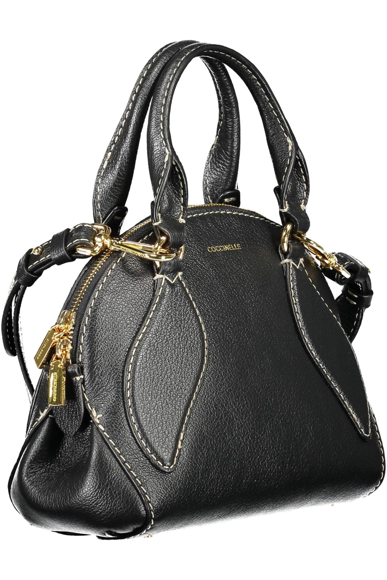 Elegant Two-Handle Black Leather Satchel