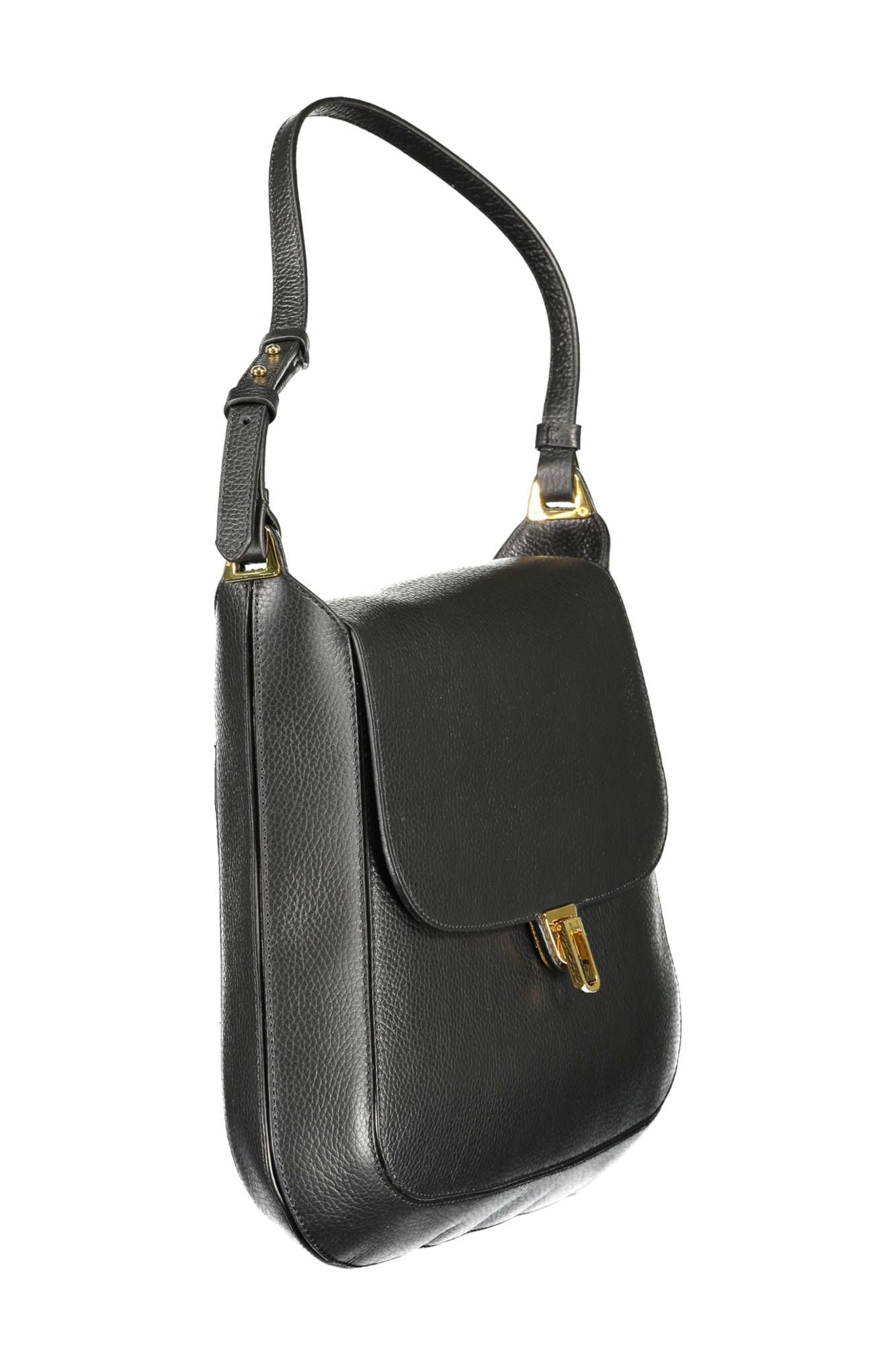 Elegant Leather Shoulder Bag with Turn Lock Closure