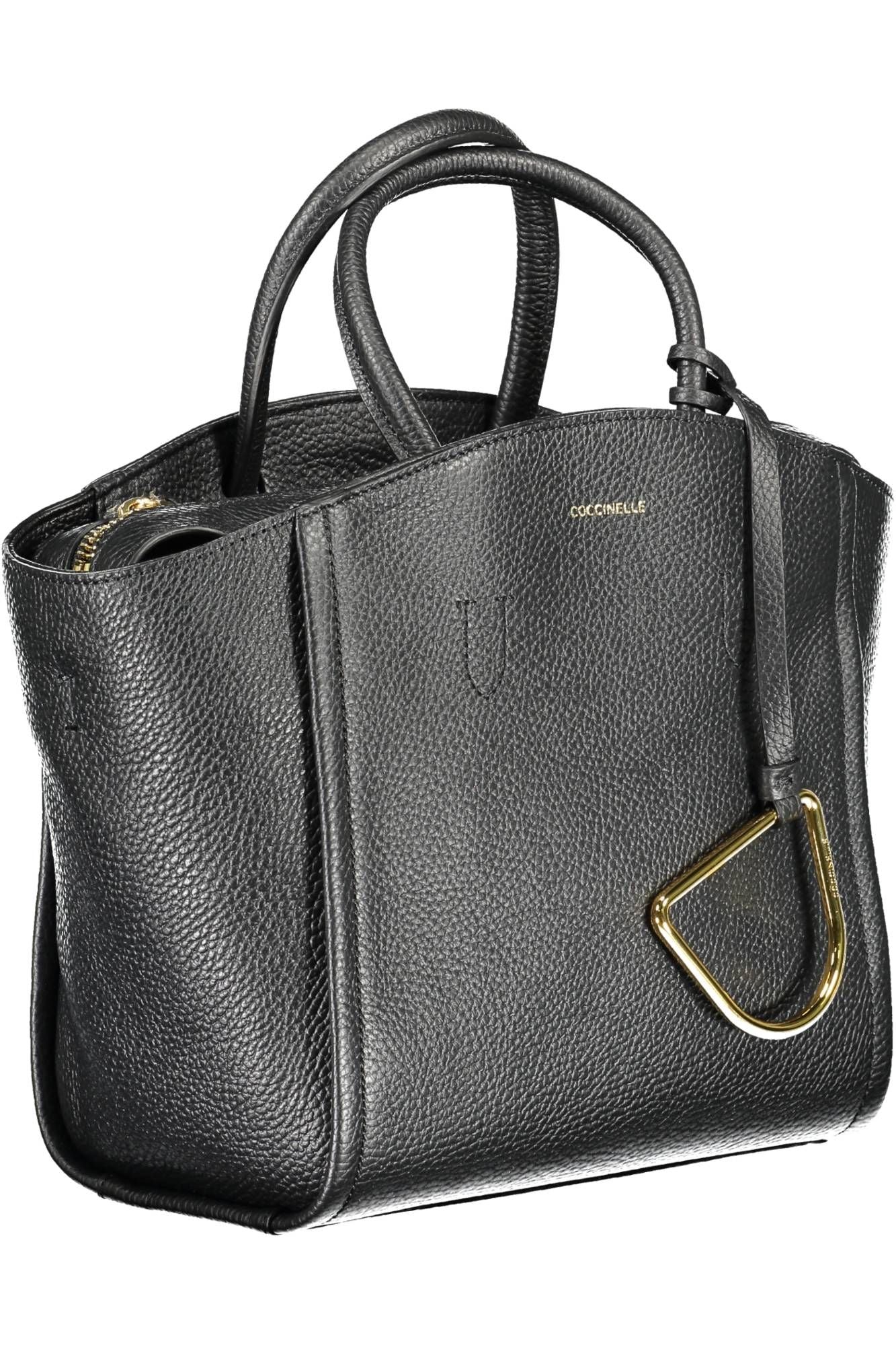 Elegant Black Leather Handbag with Detachable Strap