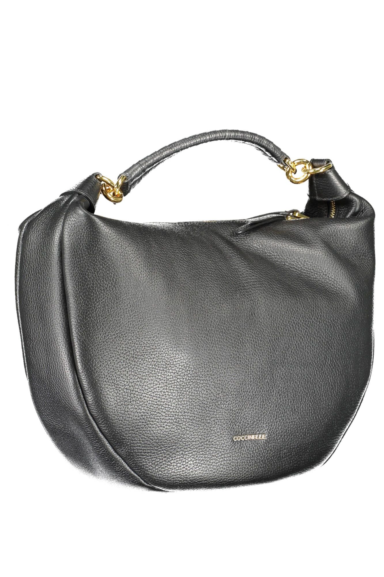 Elegant Black Leather Handbag with Zip Closure