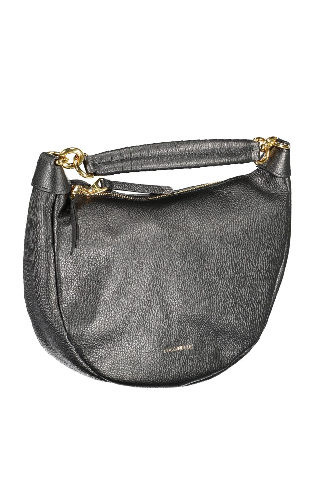 Elegant Black Leather Handbag with Zip Closure