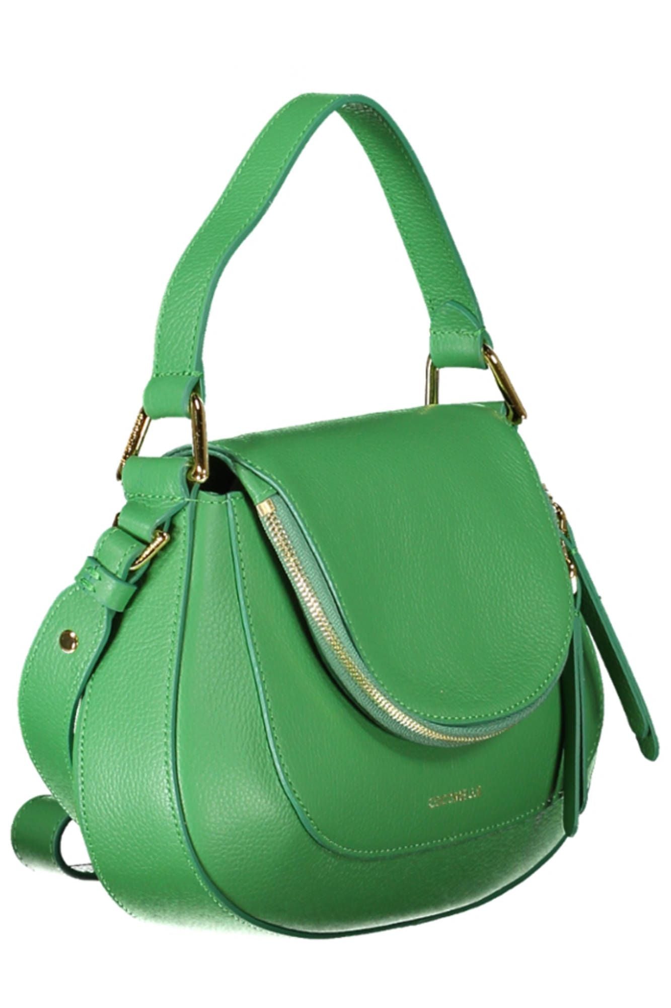 Elegant Green Leather Handbag with Shoulder Strap