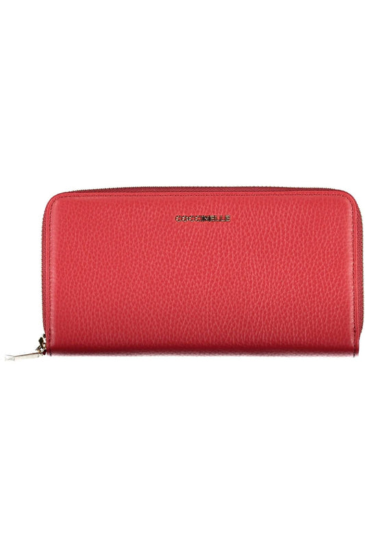 Elegant Red Leather Wallet with Zip Closure