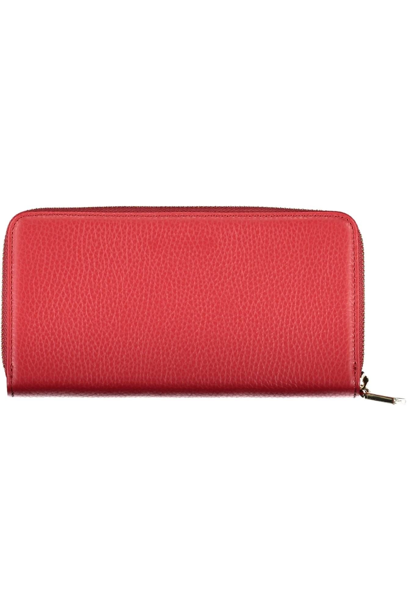 Elegant Red Leather Wallet with Zip Closure