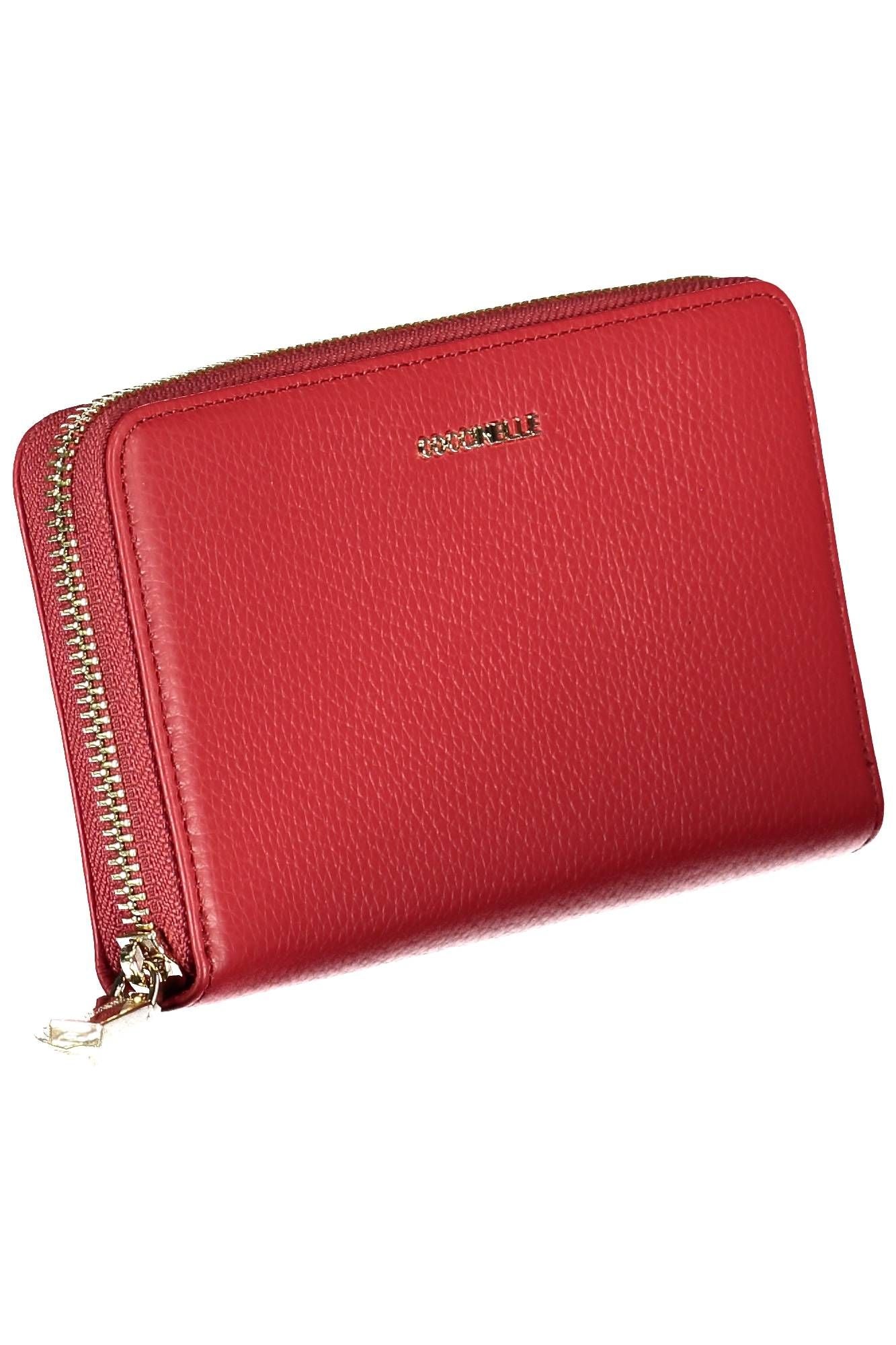 Elegant Red Leather Wallet with Zip Closure