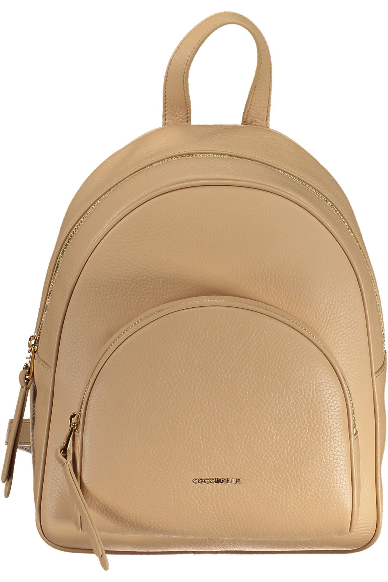 Chic Beige Leather Backpack with Logo Detail