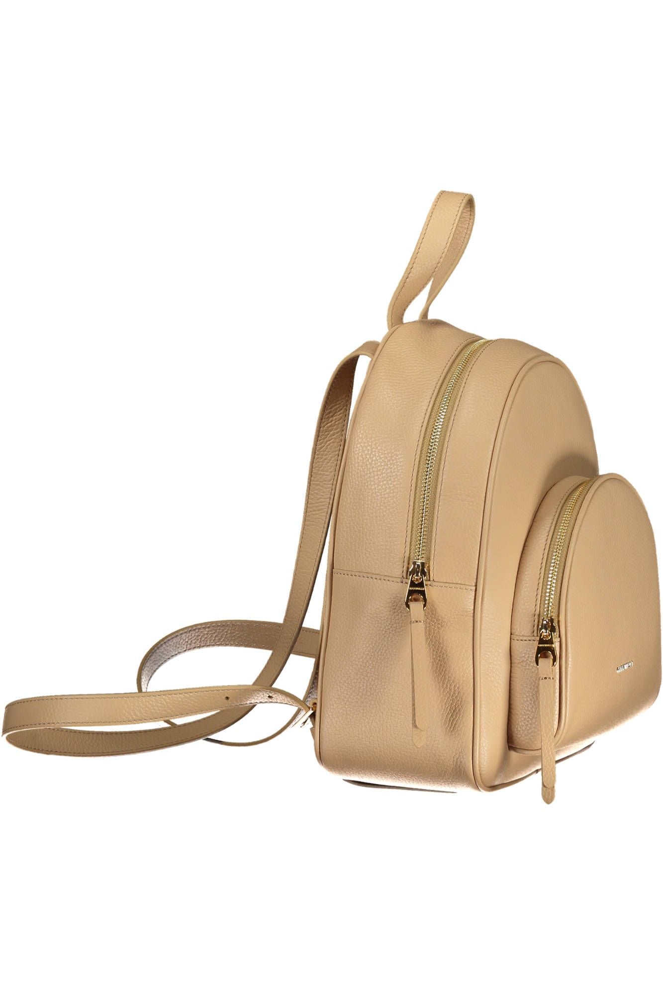 Chic Beige Leather Backpack with Logo Detail