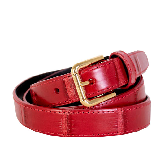 Elegant Red Crocodile Print Leather Belt