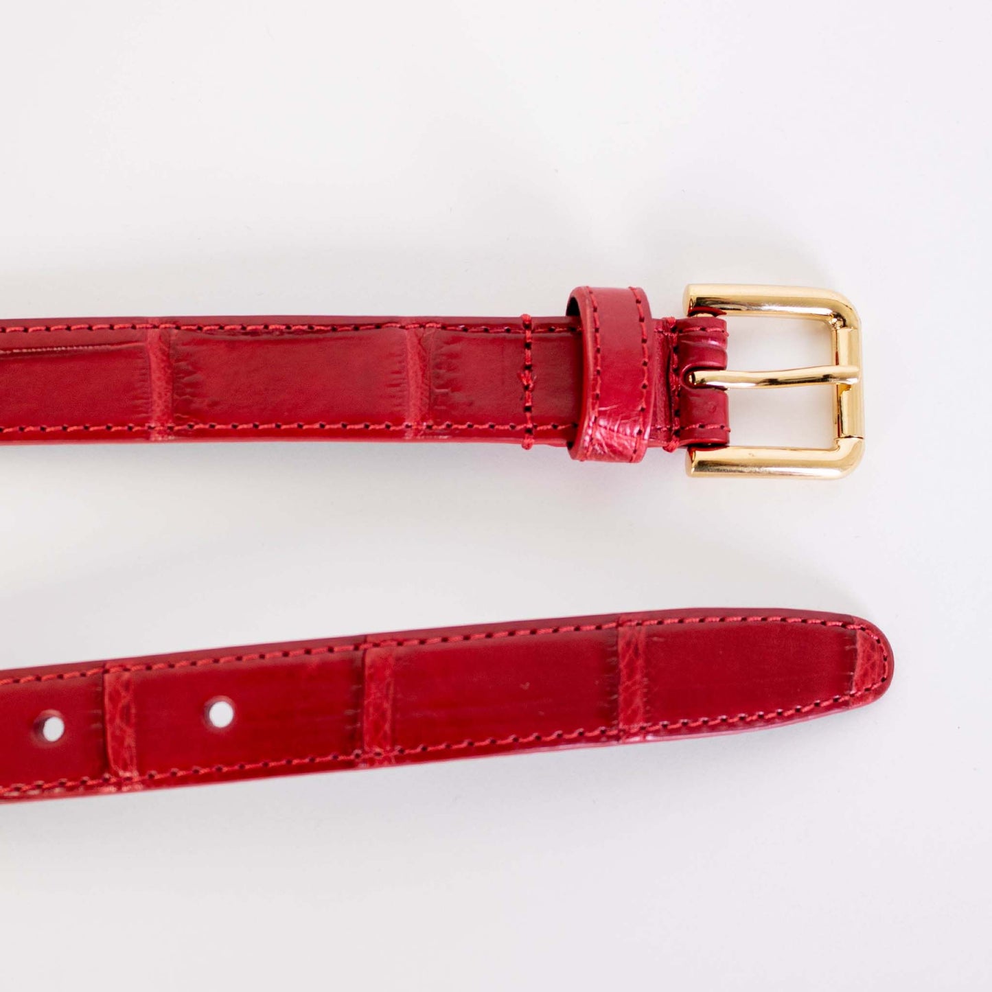 Elegant Red Crocodile Print Leather Belt