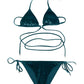 Green Velvet Terry Lace-Up Bikini Swimwear