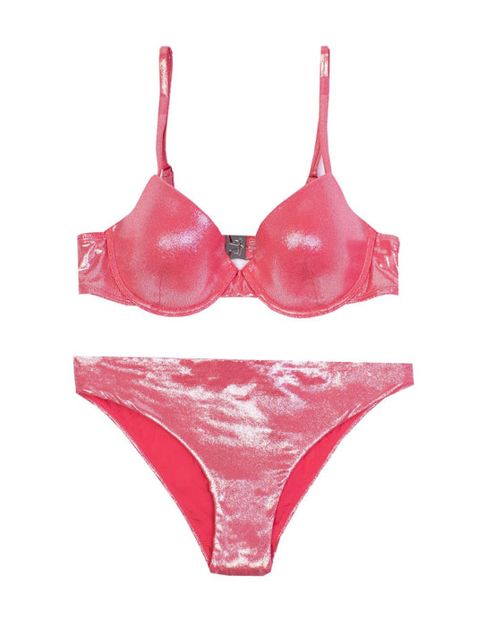 Chic Pink Triangle Lurex Bikini