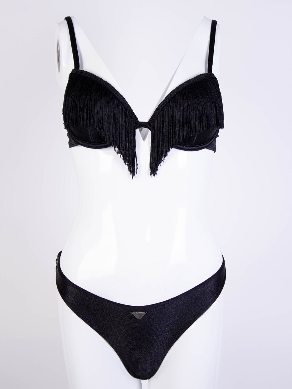 Elegant Fringed Black Triangle Bikini