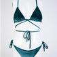 Green Velvet Terry Lace-Up Bikini Swimwear