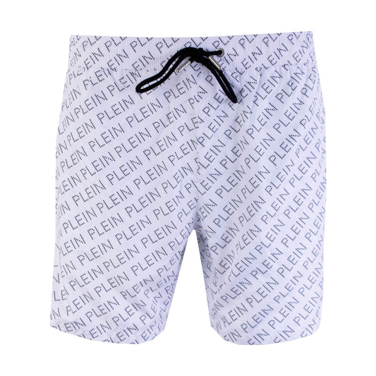 White Allover Print Swim Shorts