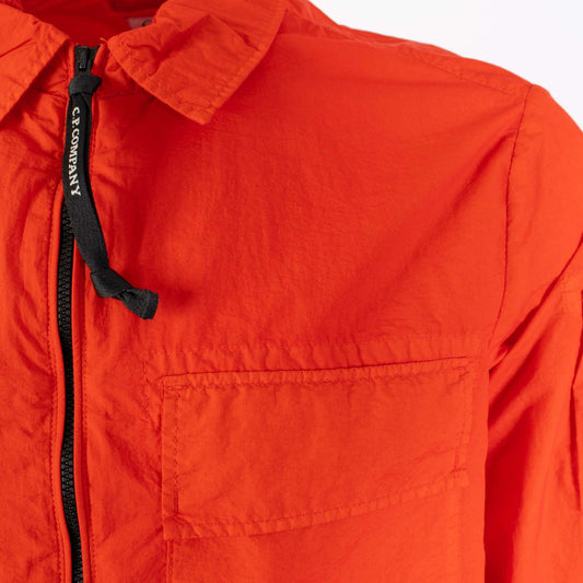 Sleek Red Tech Fabric Overshirt with Black Zip Closure