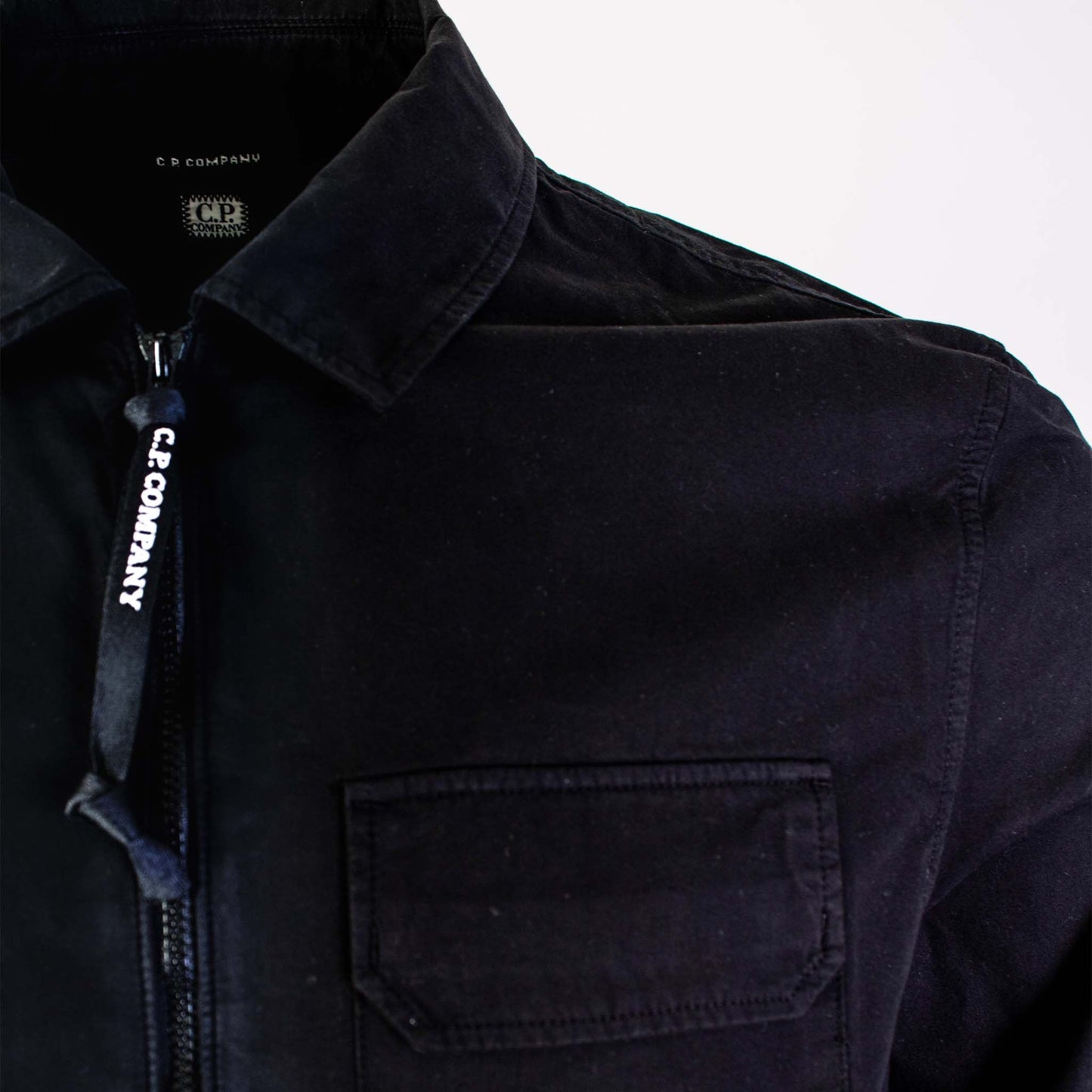 Sleek Black Cotton Overshirt with Zip Pocket