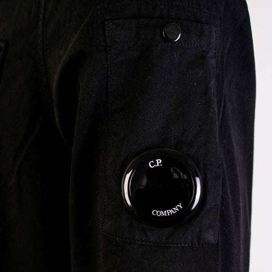 Sleek Black Cotton Overshirt with Zip Pocket