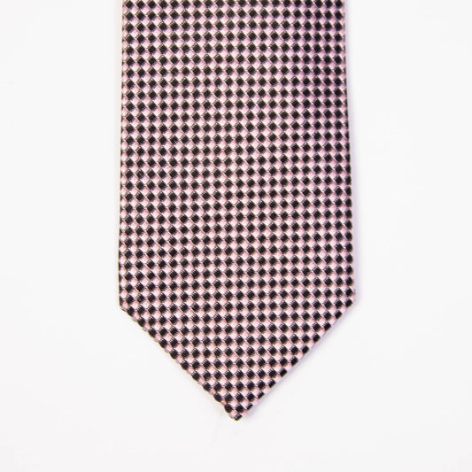 Elegant Micro Geometric Silk Tie – Pink & Black