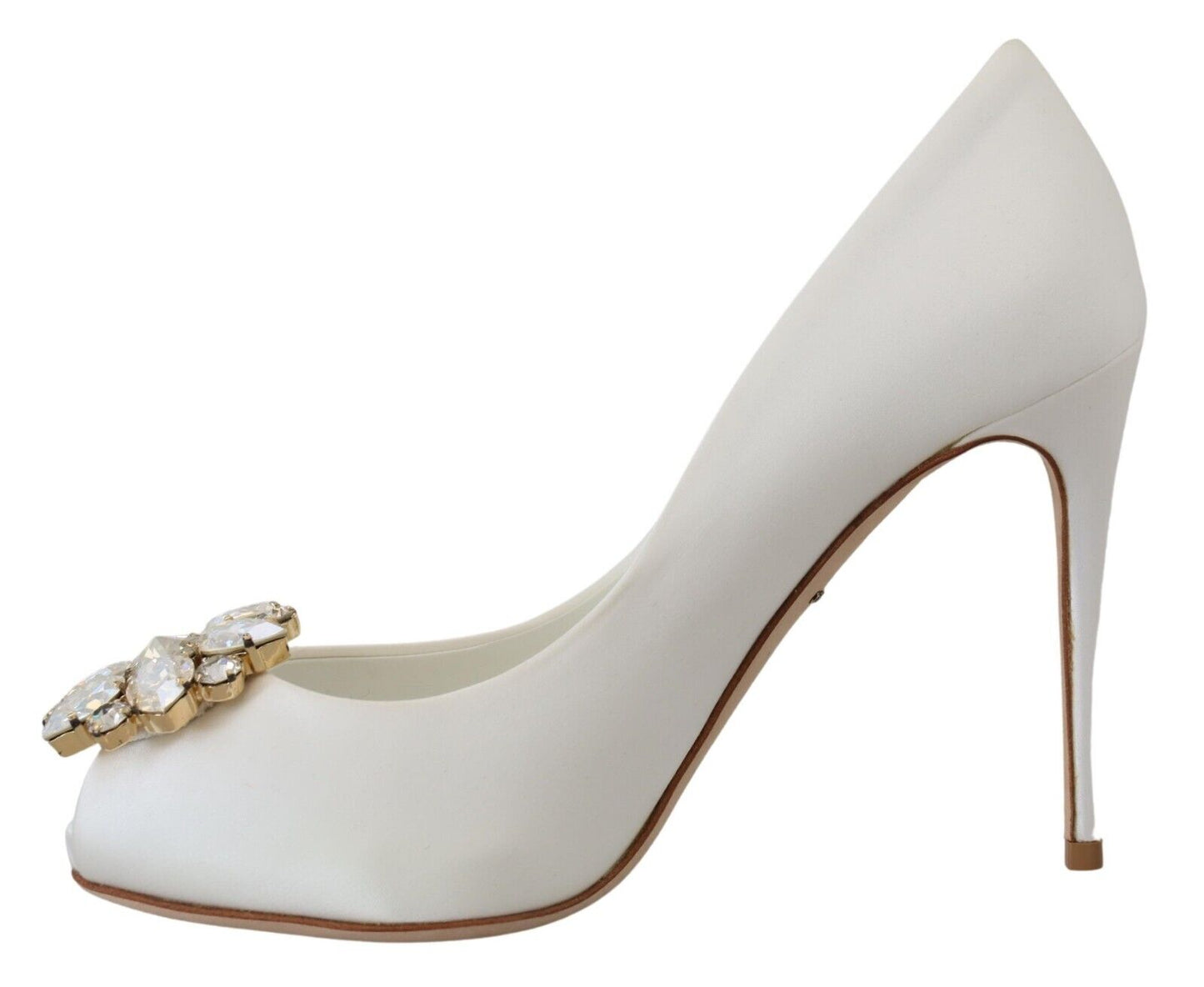 White Crystals Peep Toe Heel Satin Pumps