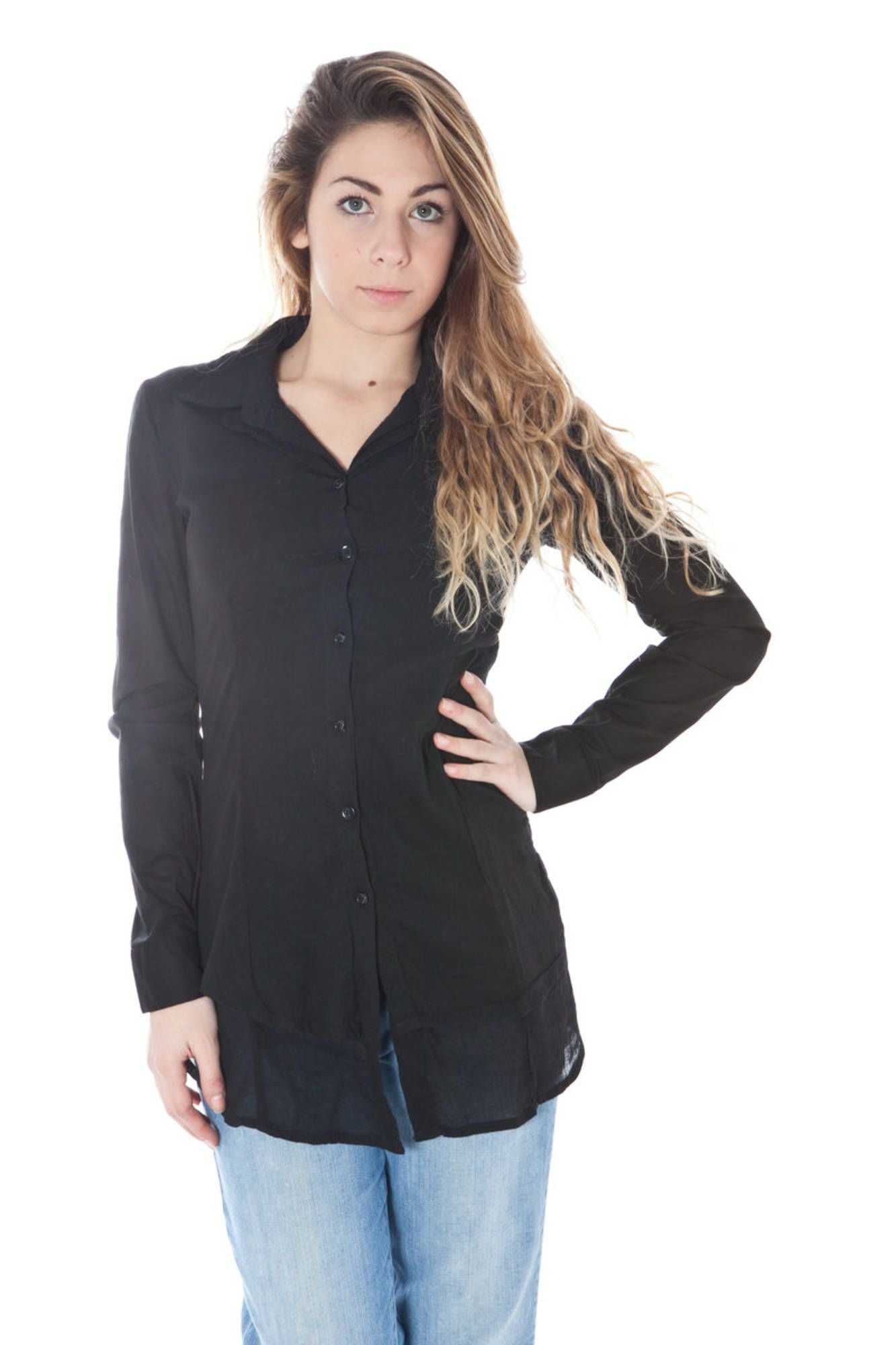 Elegant Black Italian Collar Shirt