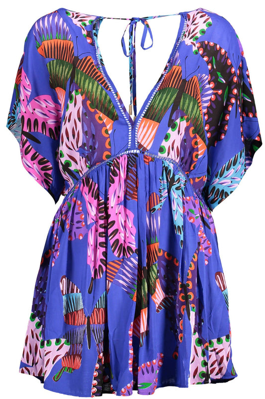 Chic Blue V-Neck Short Sleeve Dress