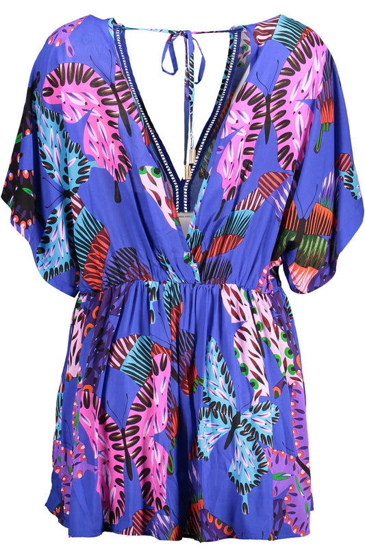 Chic Blue V-Neck Short Sleeve Dress