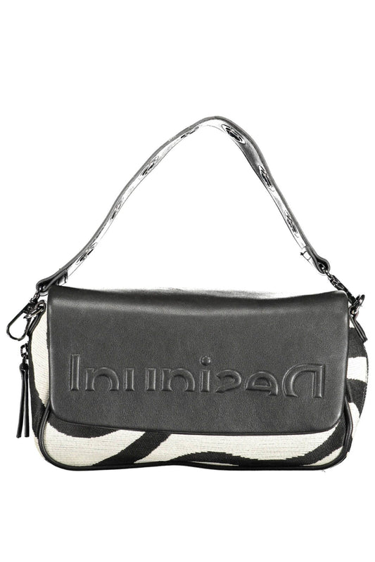 Chic Contrast Detail Black Cotton Handbag