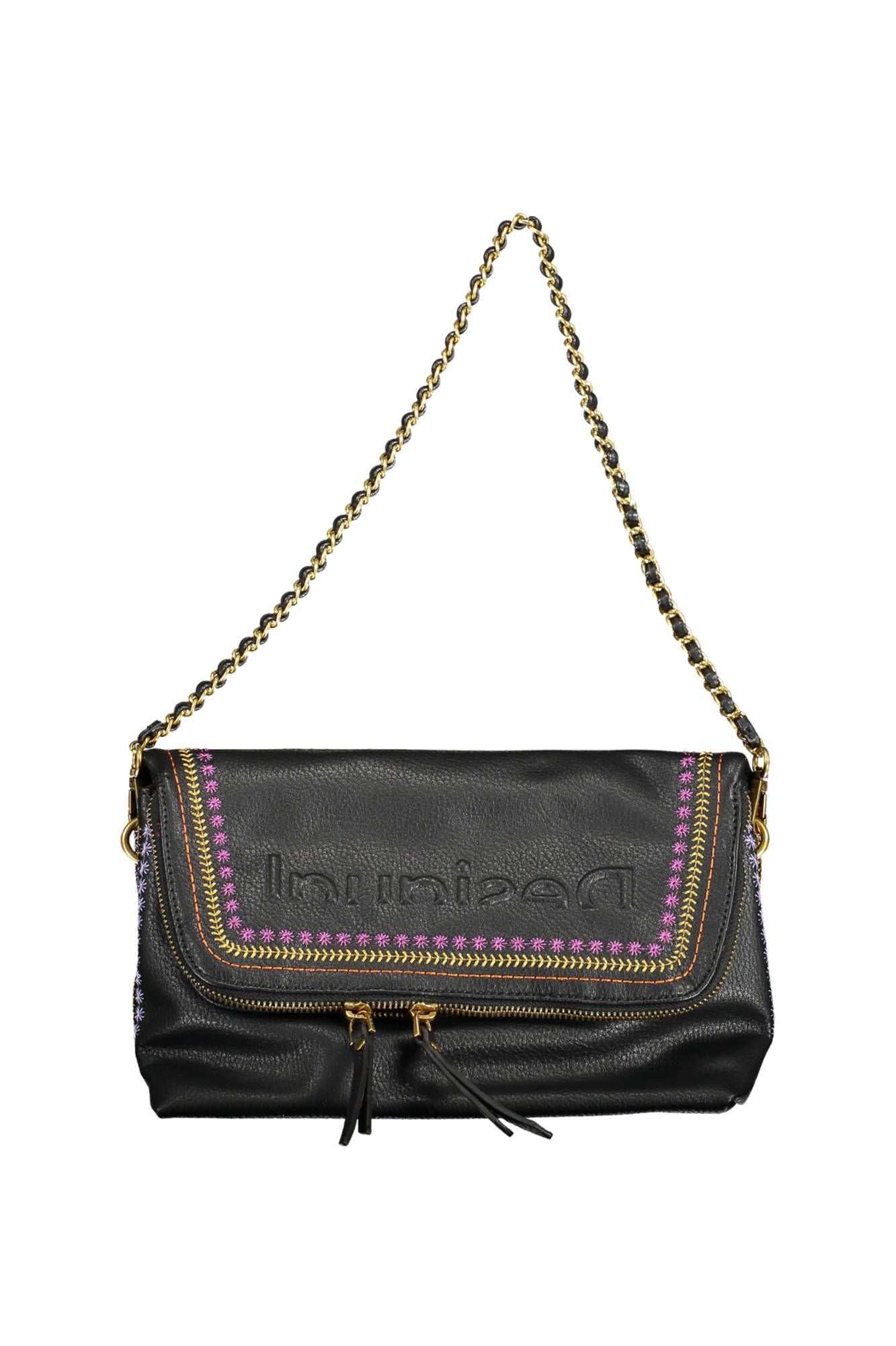 Chic Embroidered Handbag with Contrast Detail