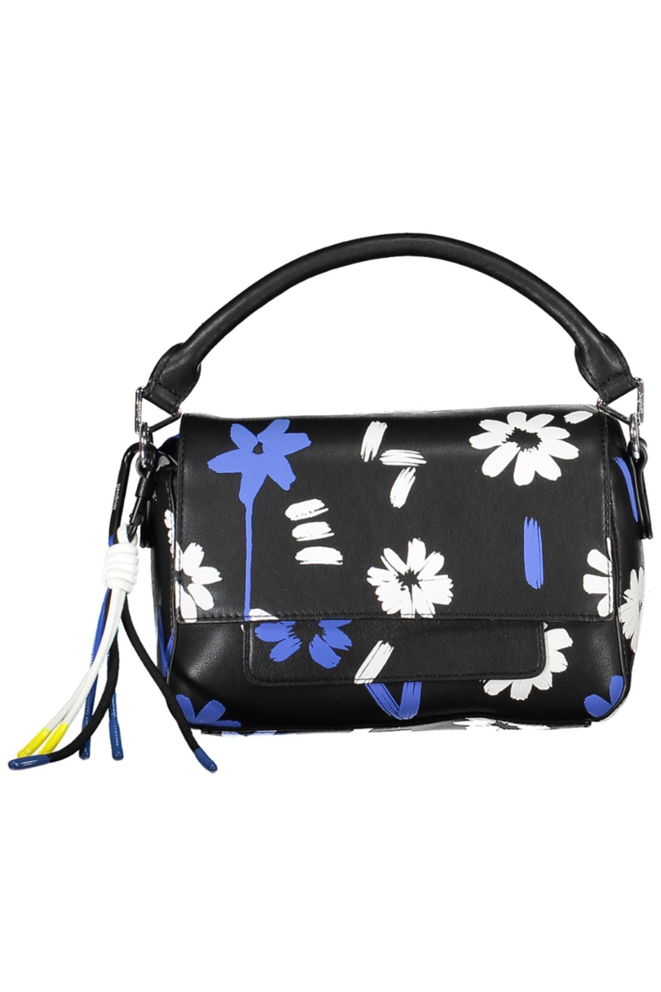 Chic Black Polyurethane Handbag with Contrasting Details